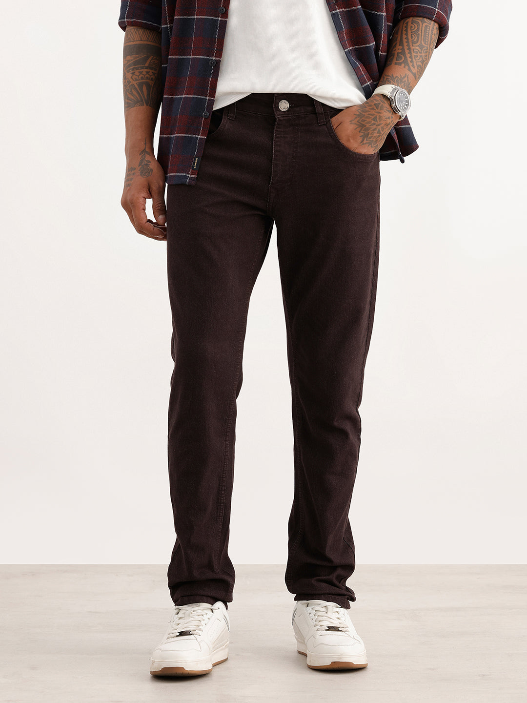 Solid Skinny Fit Denim Jeans | Brown
