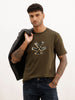 Slim Fit Foil Printed T-Shirt | Olive | WTS02HSSL1053S