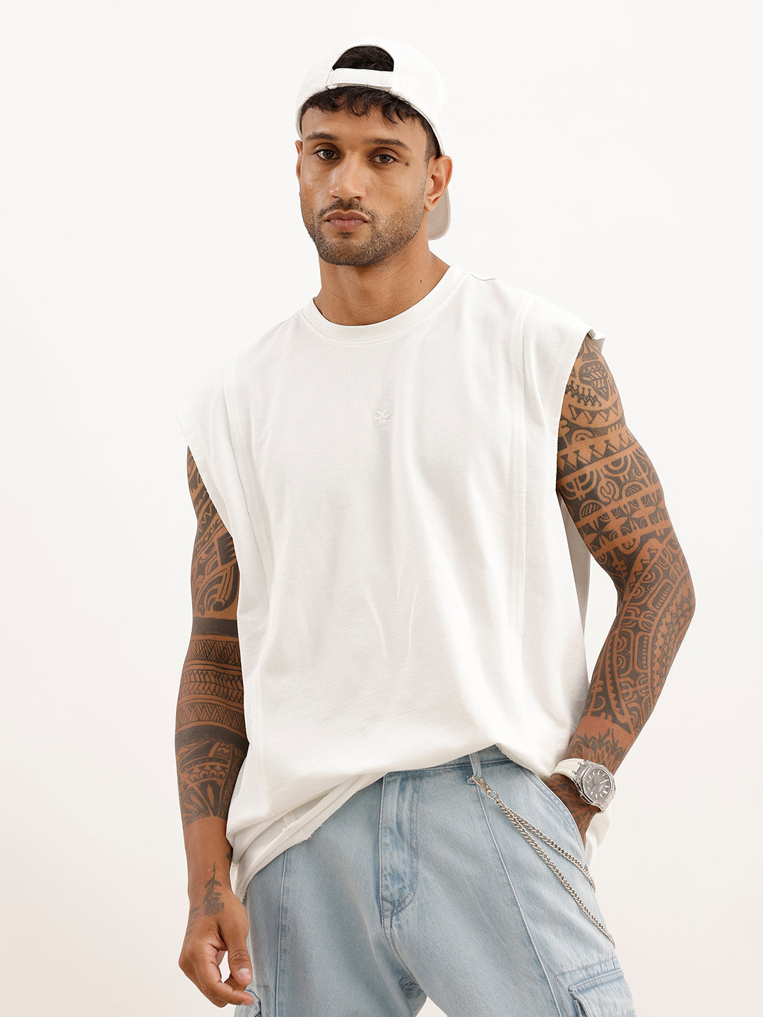 Solid Cut Off Sleeve T-Shirt | White