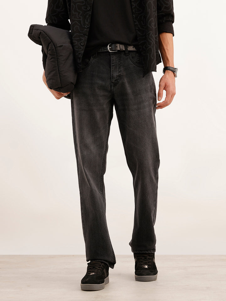 Faded Straight Fit Denim Jeans | Black