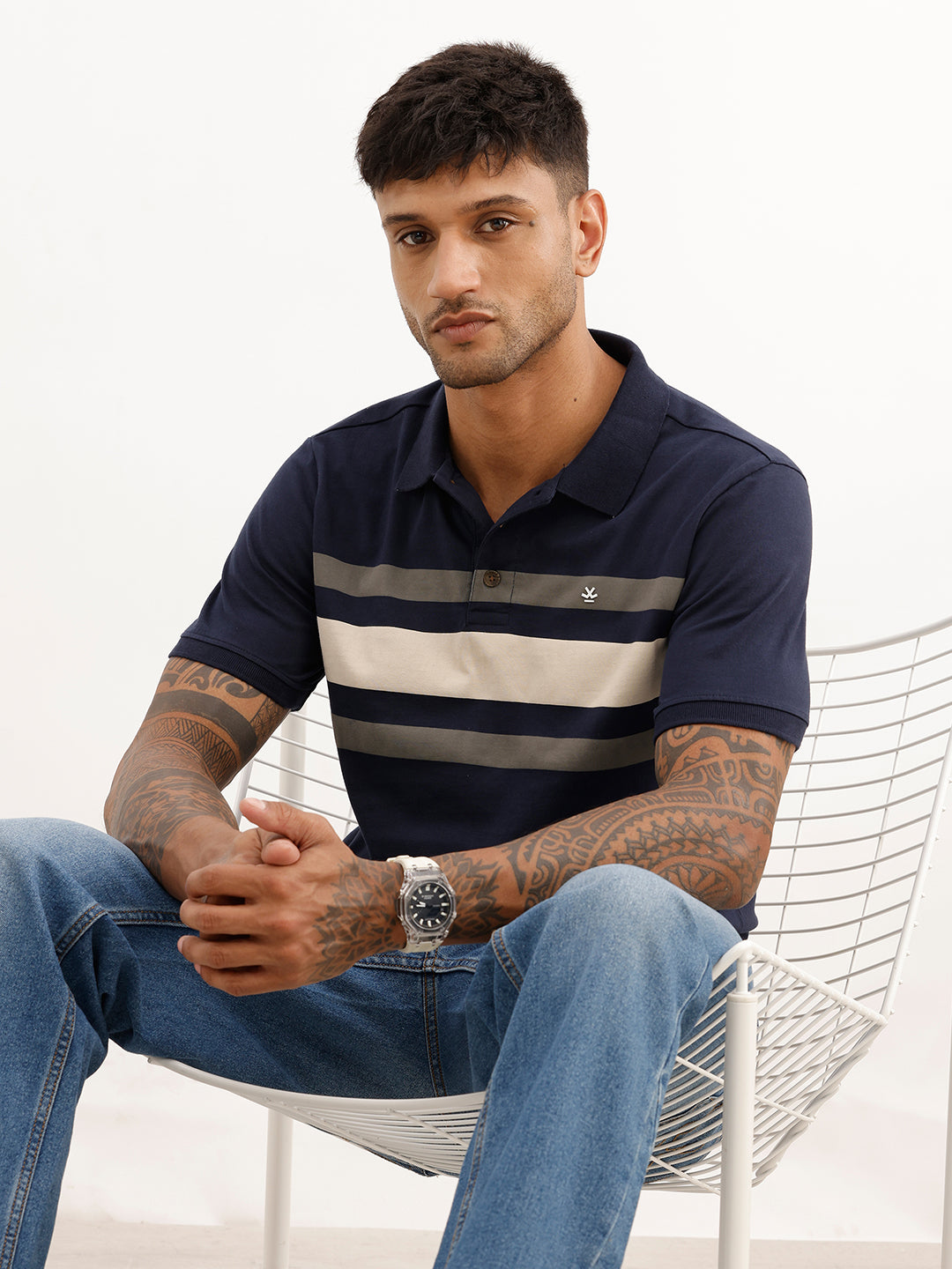 Slim Fit Placement Printed Polo T-Shirt | Navy Blue