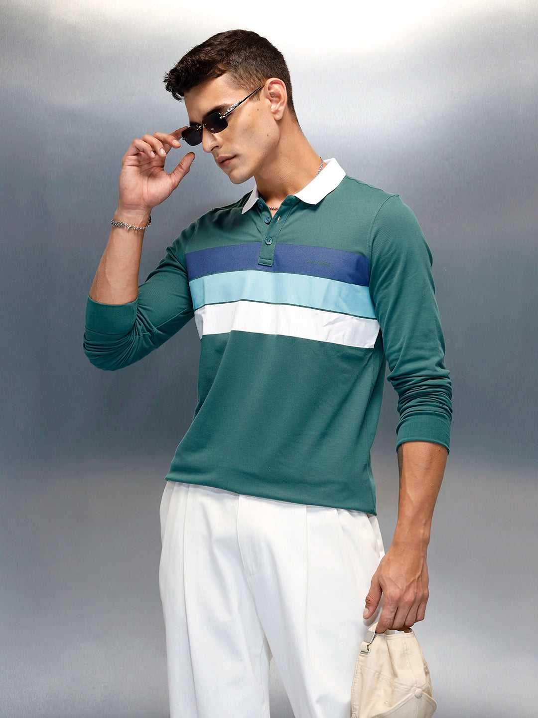 Men's Casual Slim Fit Printed Polo T-Shirt | Green