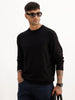 Solid Comfort Fit Full Sleeve Sweater | Black