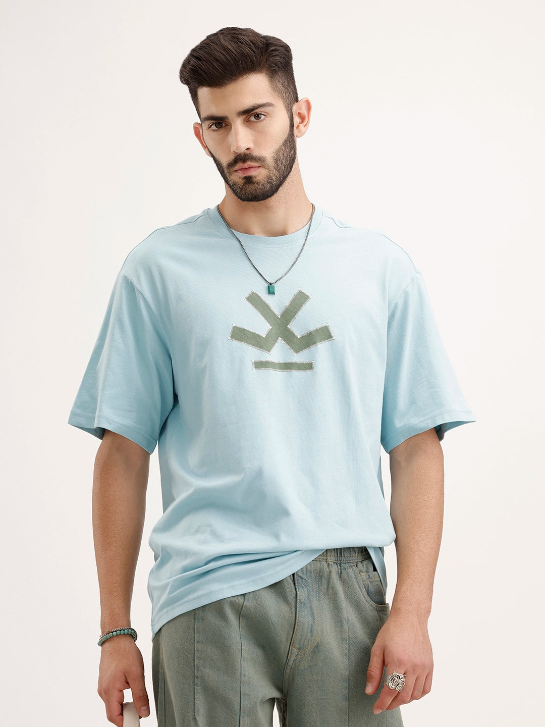 Oversized Embroidered T-Shirt | Teal