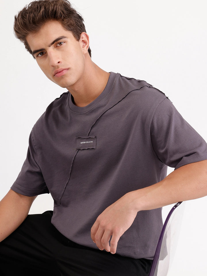 Solid Oversized Cut & Sew T-Shirt | Dark Grey