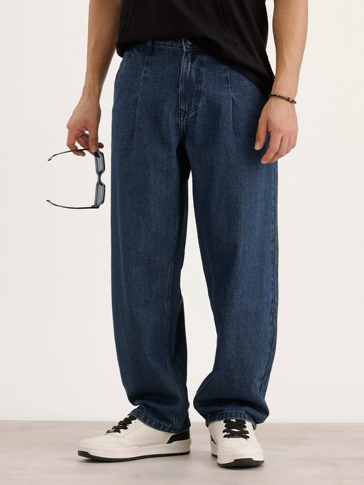 Loose Pleate Fit Denim Jeans | Blue