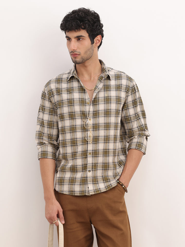 Comfort Fit Checkered Full Sleeve Shirt | Yellow