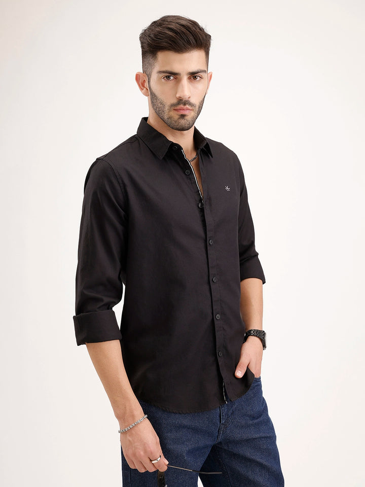Solid Slim Fit 100% Cotton Shirt | Black