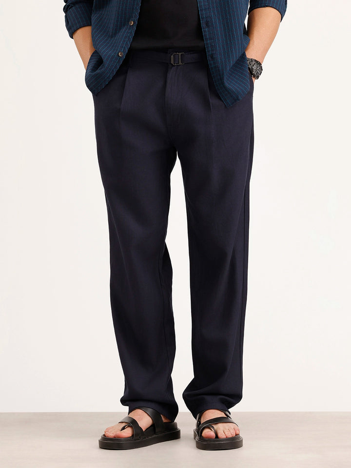 Anti Fit Pleated Trouser | Navy Blue