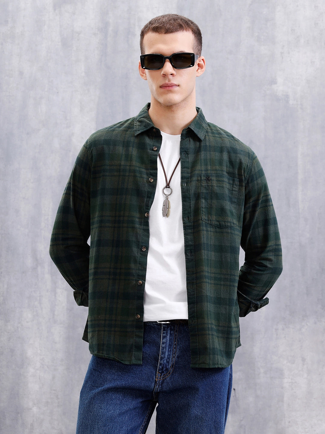 Checkered Full Sleeve Regular Fit Shirt | Green