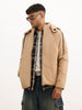 Solid Regular Fit Hooded Puffer Jacket | Beige