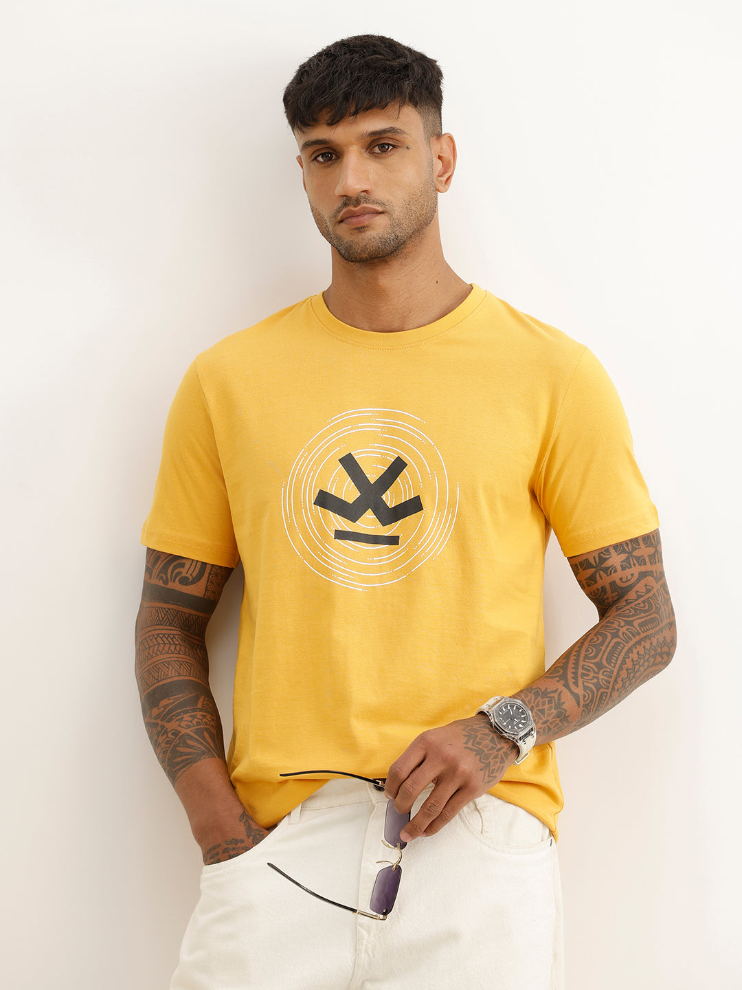 Slim Fit Placement Printed T-Shirt | Yellow