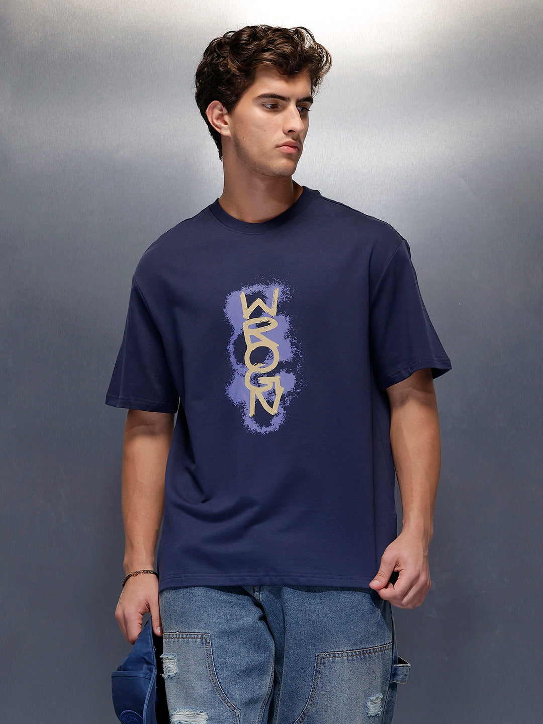 Placement Printed Regular Fit T-Shirt   |  Navy Blue