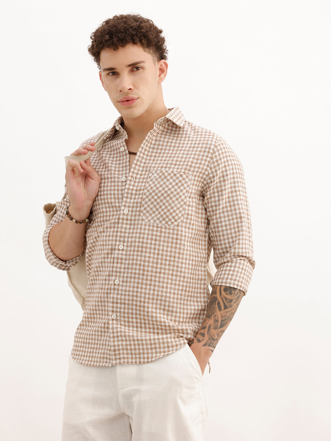 Regular Fit Full Sleeve Checkered Shirt | Brown | WWSH0723MAZ