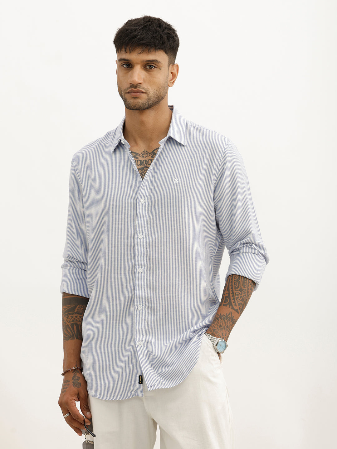 Classic Slim Fit Striped Shirt | Blue