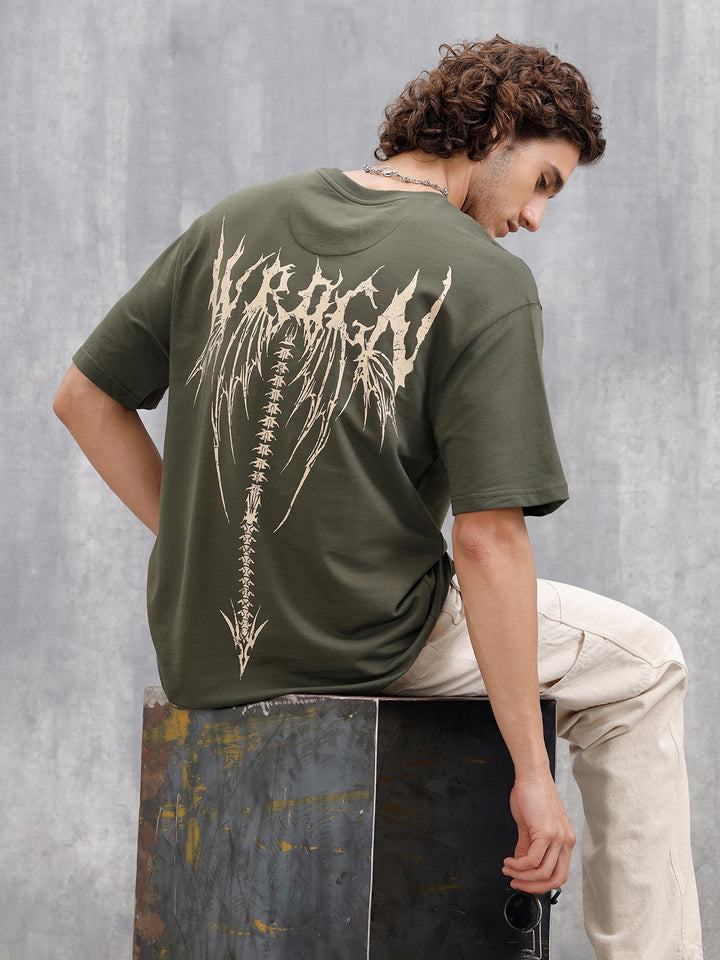 Bizarre Elements Inspired Oversized Fit T-Shirt With Back Print | Olive