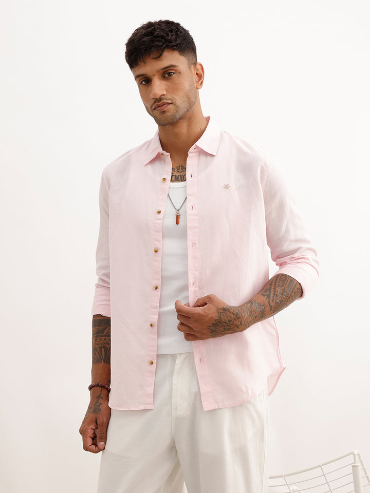 Solid Slim Fit Full Sleeve Shirt | Pink