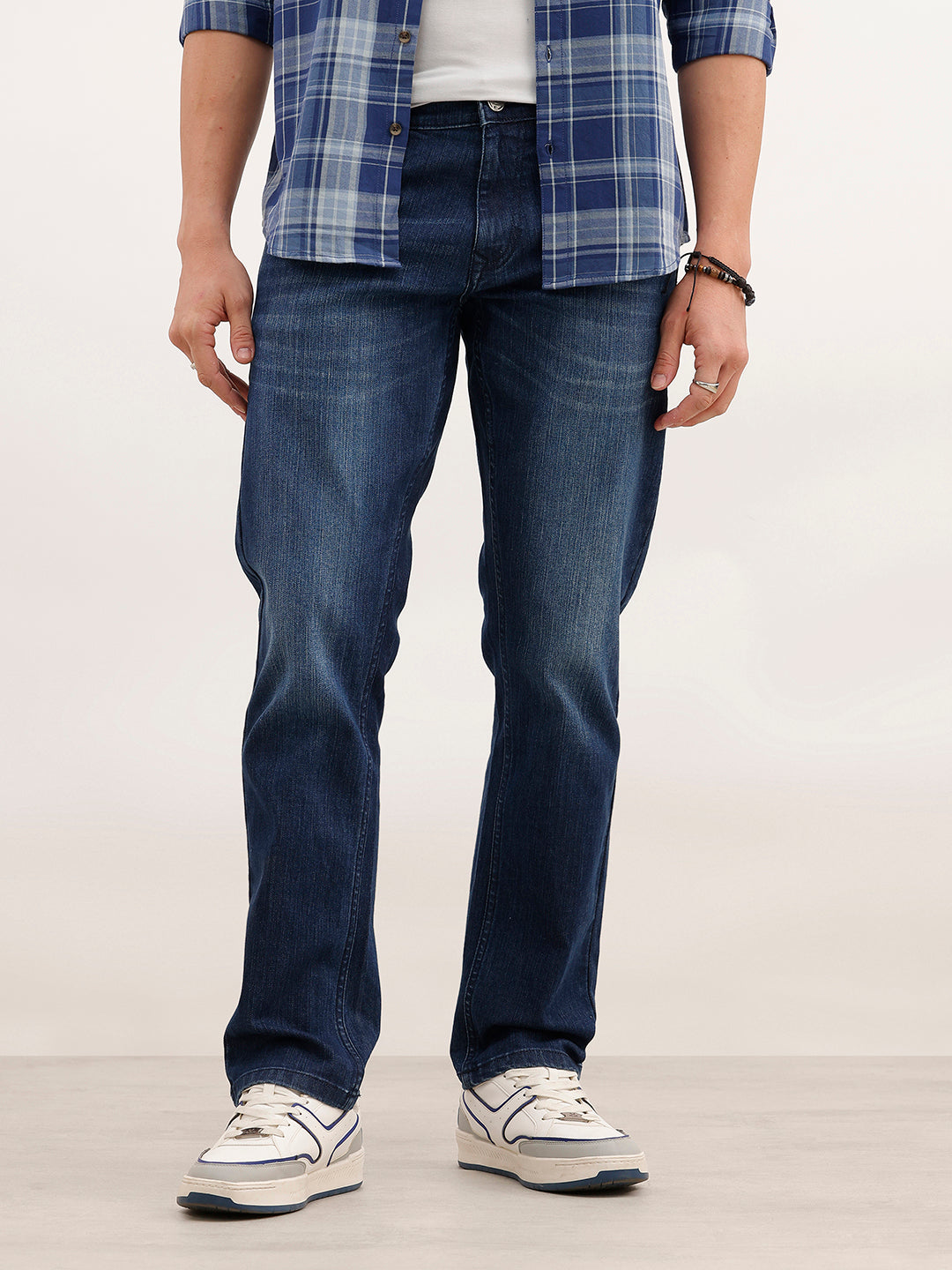 Faded Straight Fit Denim Jeans | Blue