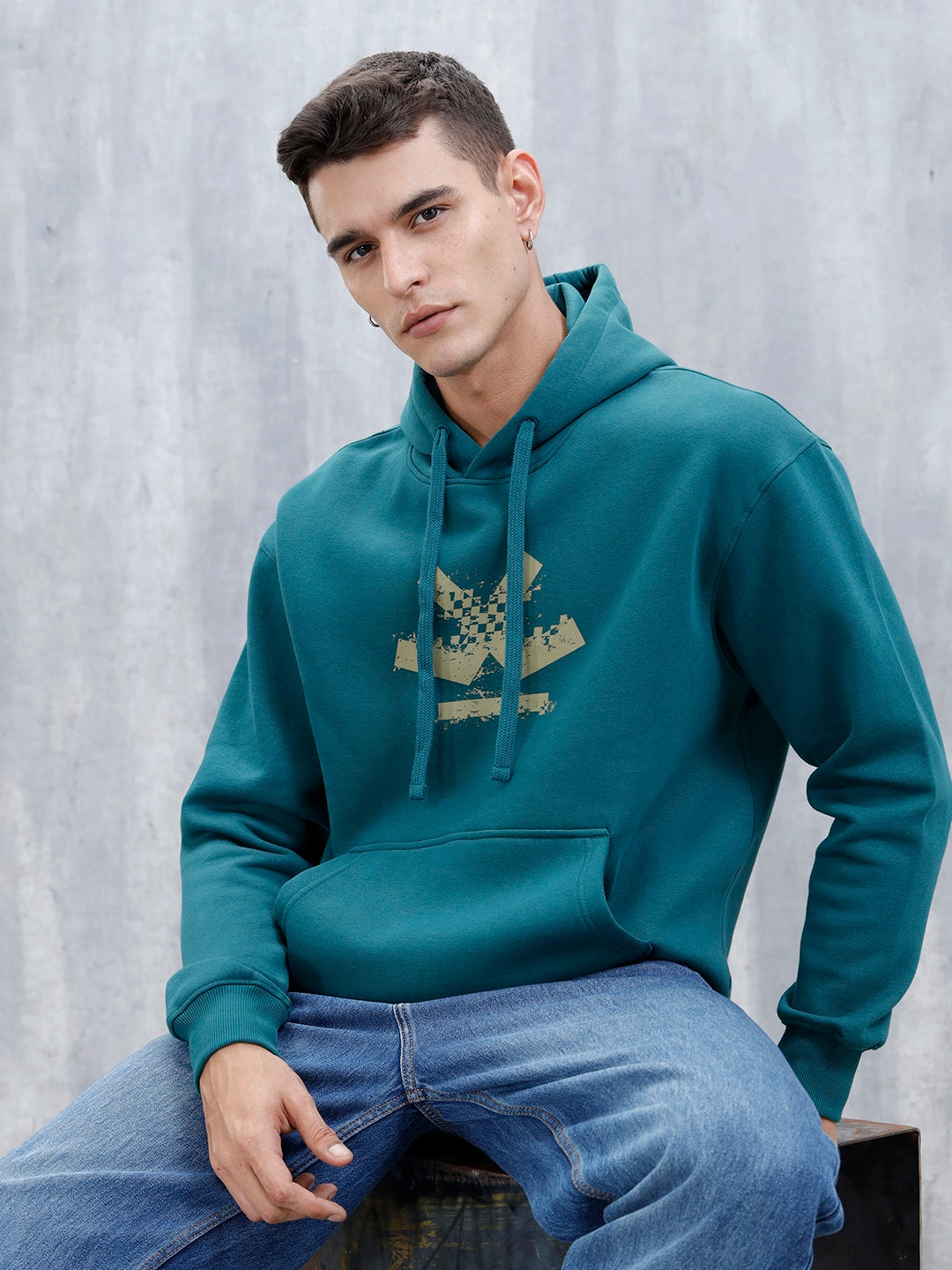 Wrogn Oversized Graphic Hoodie For Men | Teal