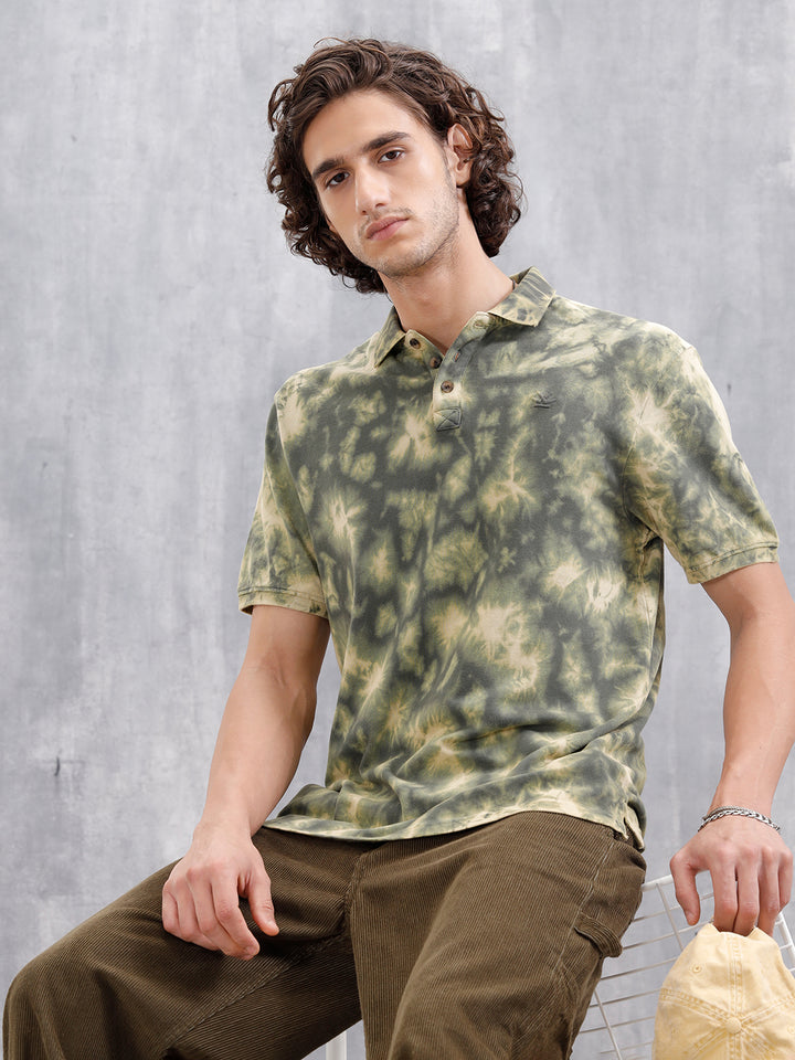 Marble Tie & Dye Comfort Fit T-Shirt | Olive