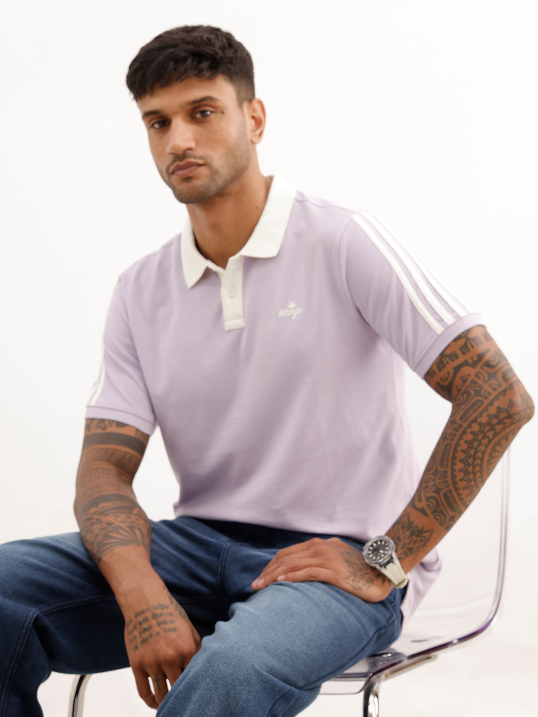 Slim Fit Contrast Collar Polo T-Shirt | Purple