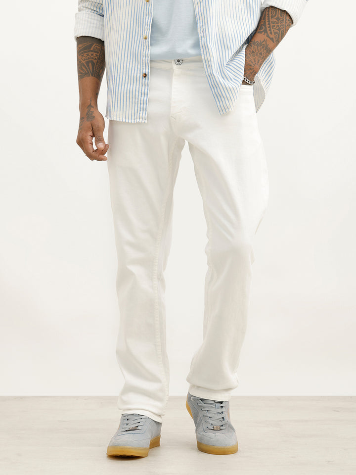 Solid Straight Fit Denim Jeans | White