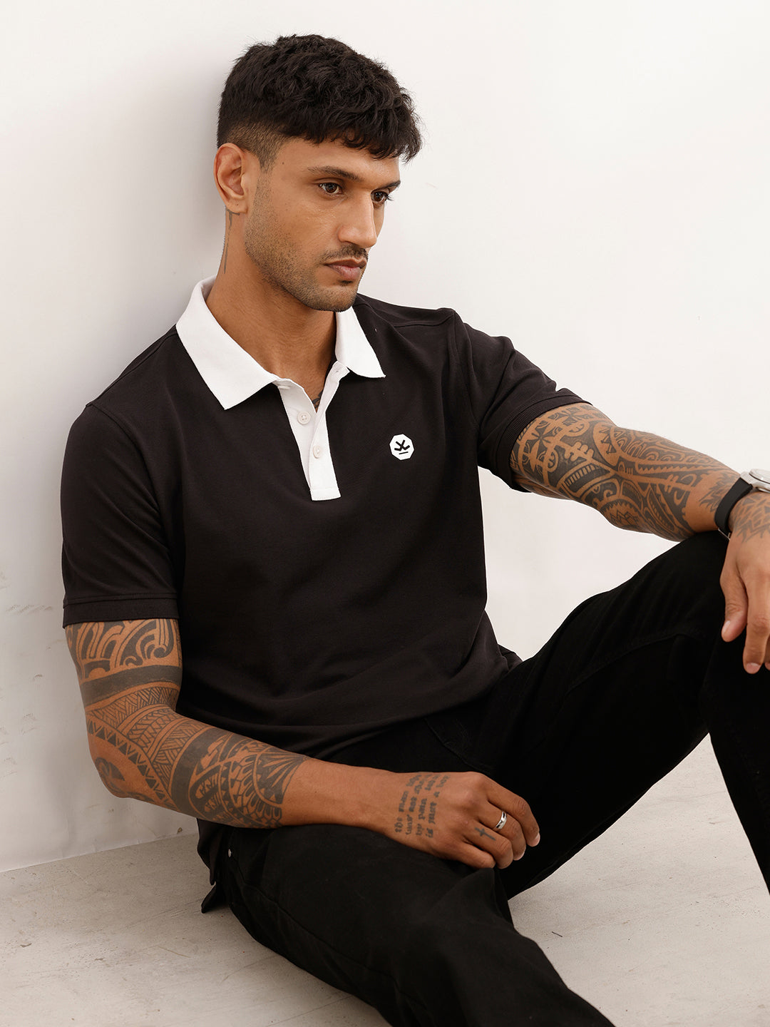 Solid Contrast Collar Polo T-Shirt | Beige | WWTS272F
