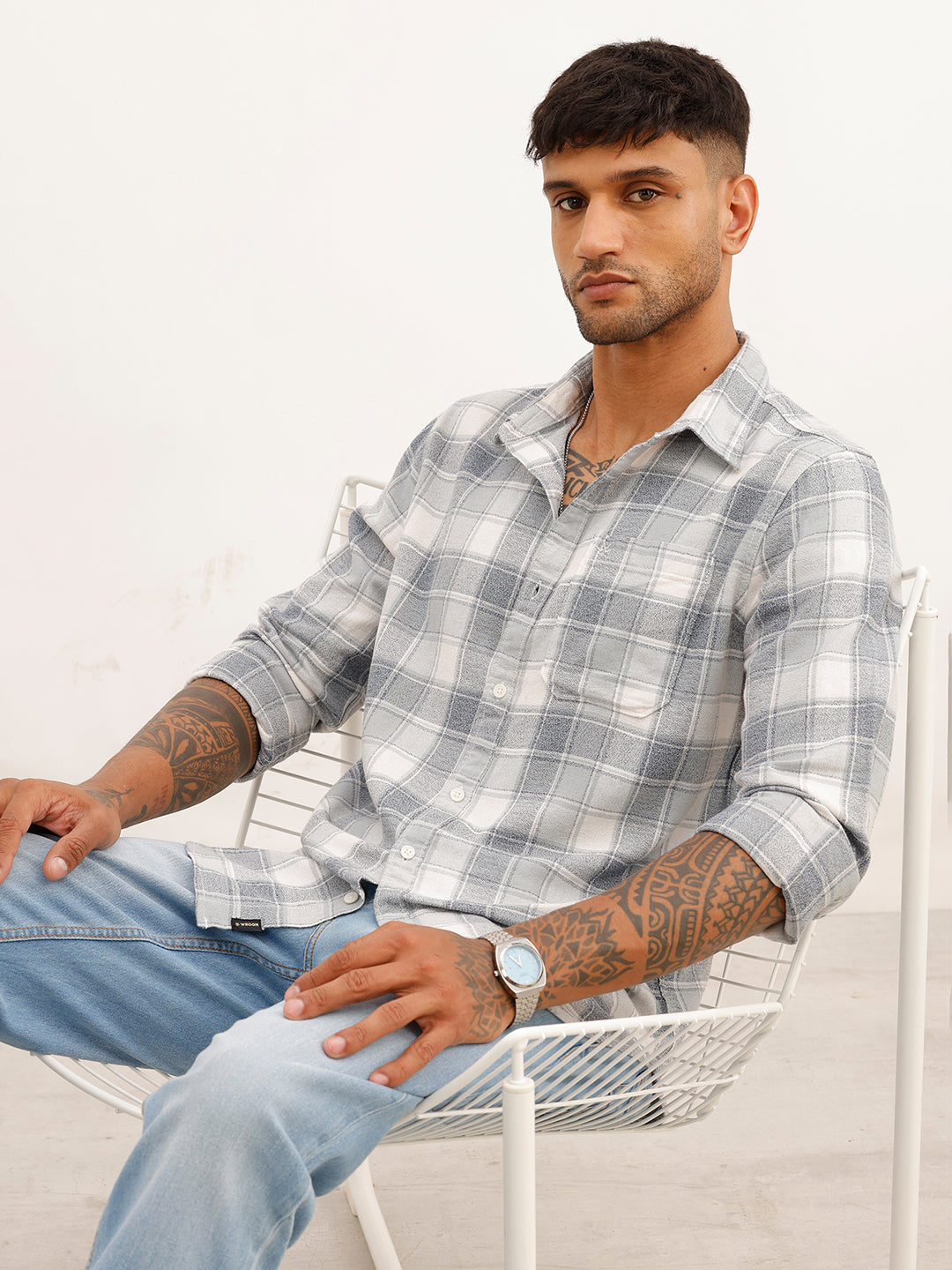 Slim Fit Checkered Full Sleeve Shirt | Blue