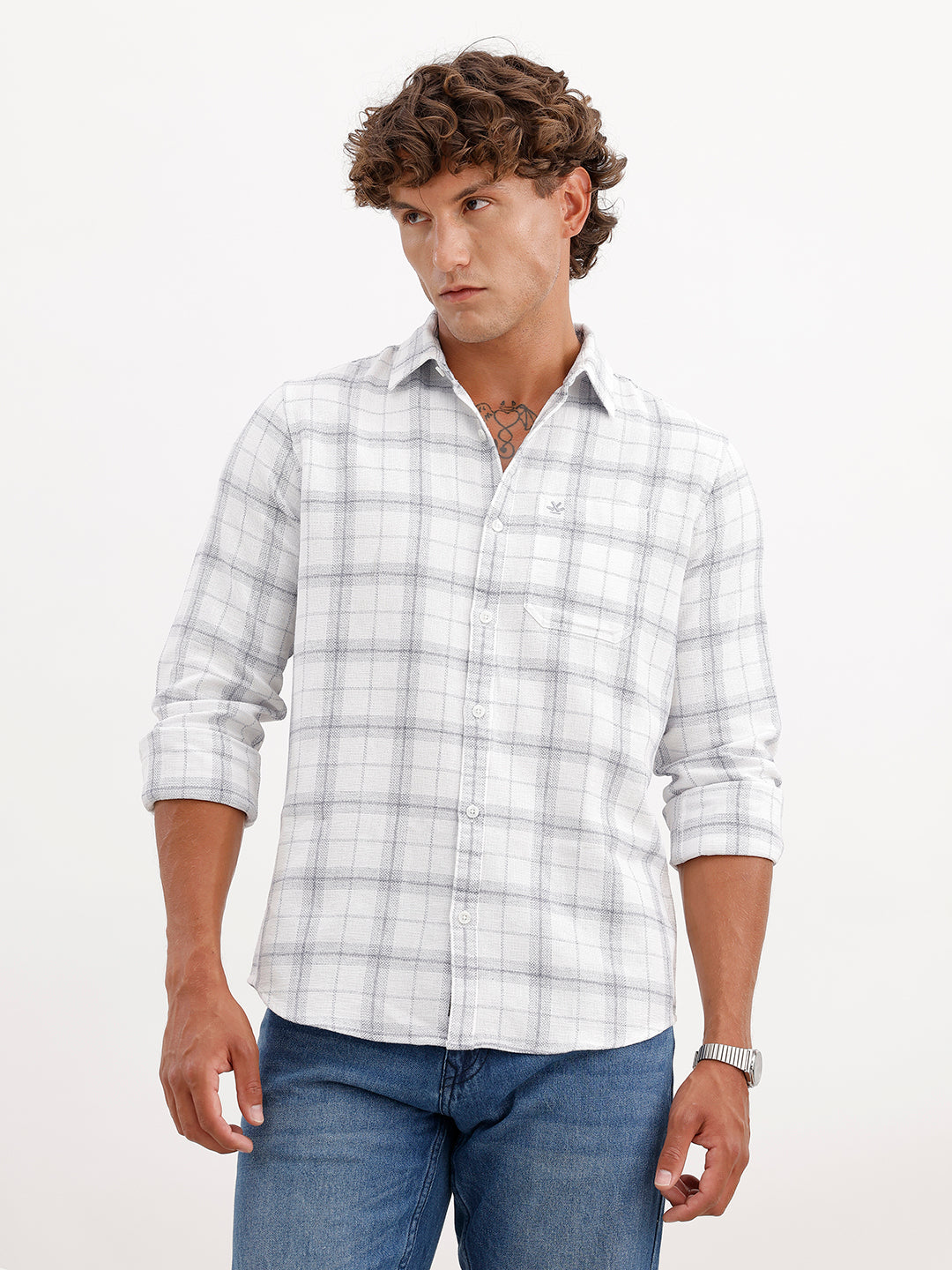 Textured Regular Fit Full Sleeve Shirt | White
