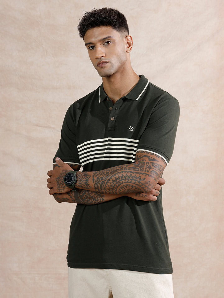 Striped Polo Tshirt | Olive