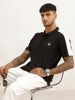Slim Fit Contrast Sleeve Polo T-Shirt | Black