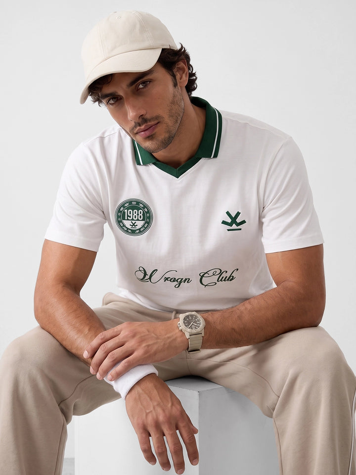 Oversized Contrast Collar Polo T-Shirt | Off White