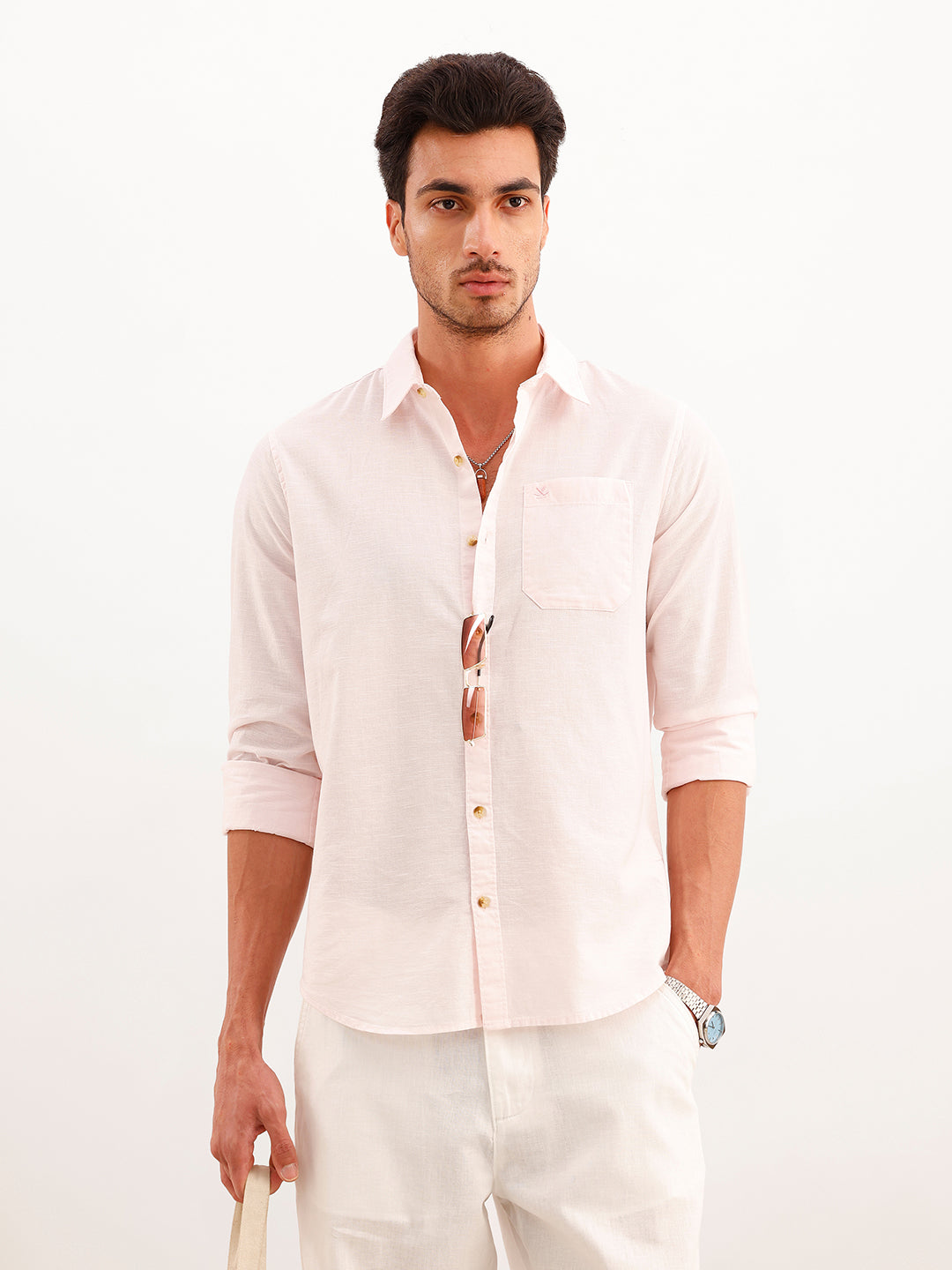 Solid Regular Fit Full Sleeve Shirt | Pink | WWSH9003F