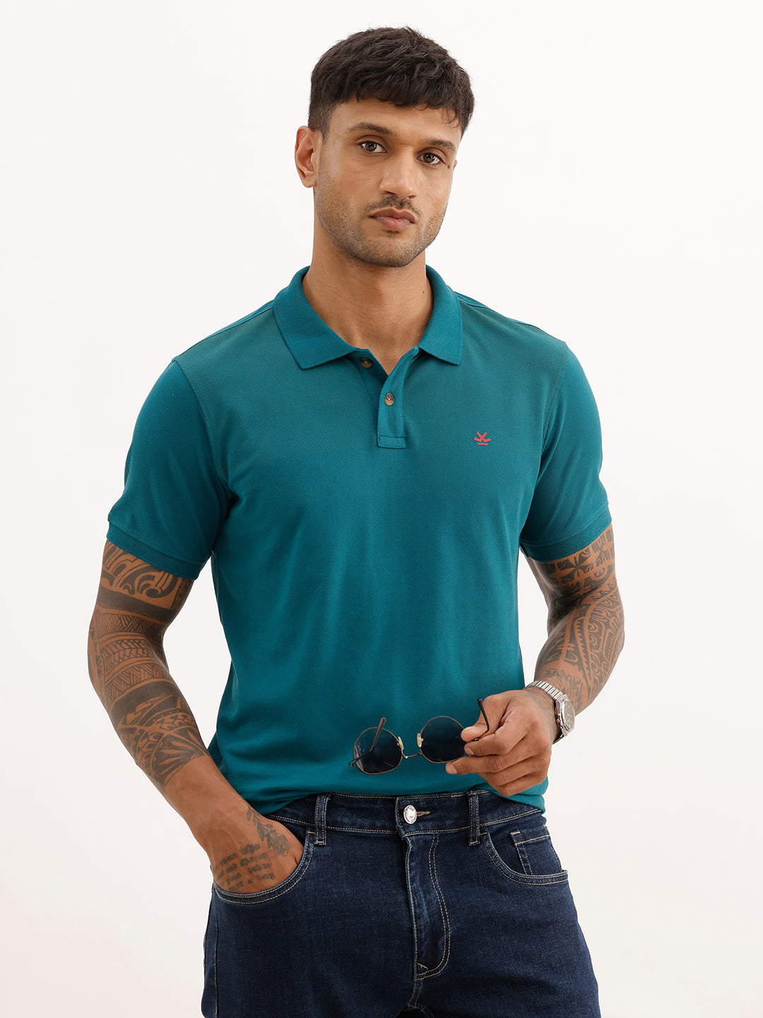 Solid Slim Fit Polo T-Shirt | Teal | WWTS321F