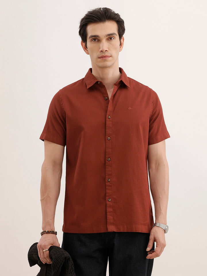 Textured Solid Regular Fit Shirt | Brown