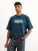 Oversized Placement Foil Printed T-Shirt | Dark Blue