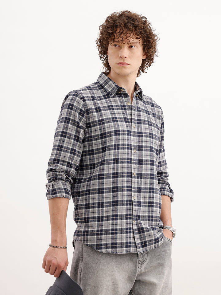 Slim Fit Checkered Shirt  | Grey