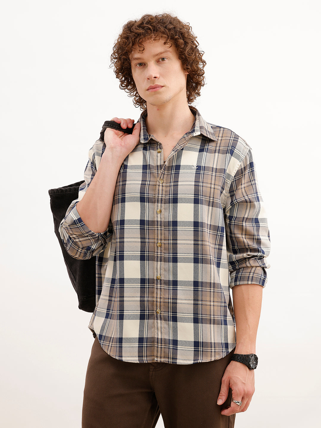 Comfort Fit Full Sleeve Checkered Shirt | Beige
