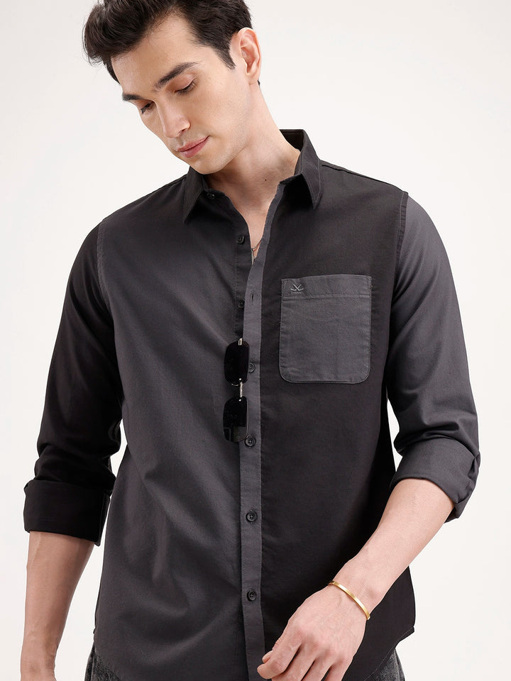 Slim Fit Pannel Printed Shirt | Grey