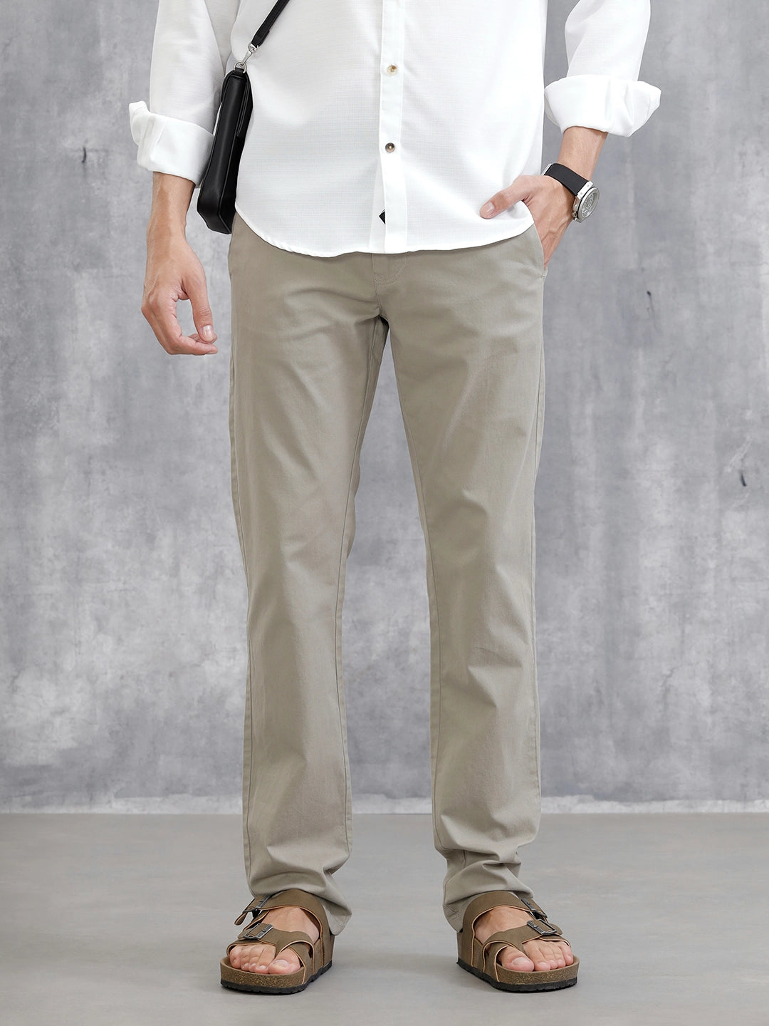 Slim Fit Cotton Clean Look Trouser| Grey