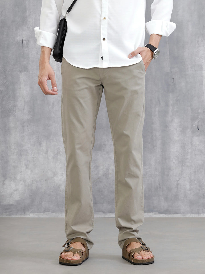 Slim Fit Cotton Clean Look Trouser| Grey