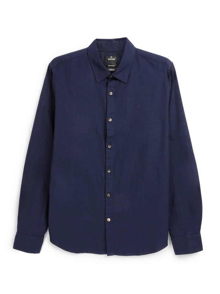 Solid Navy Cotton Linen Shirt