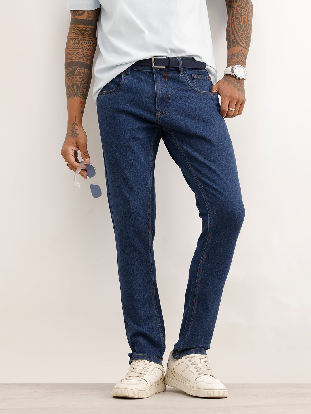 Solid Slim Fit Denim Jeans | Dark Blue
