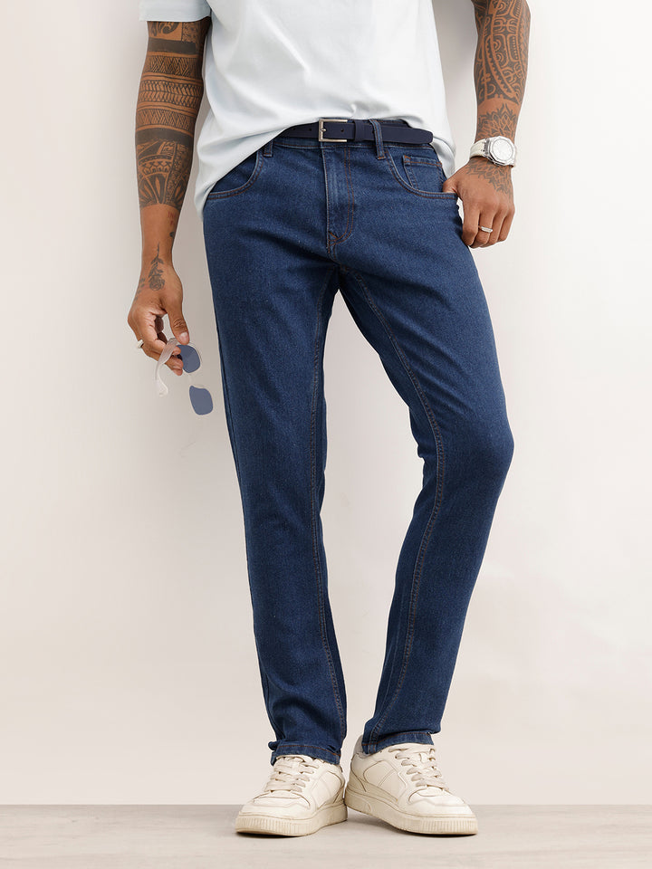 Solid Slim Fit Denim Jeans | Dark Blue