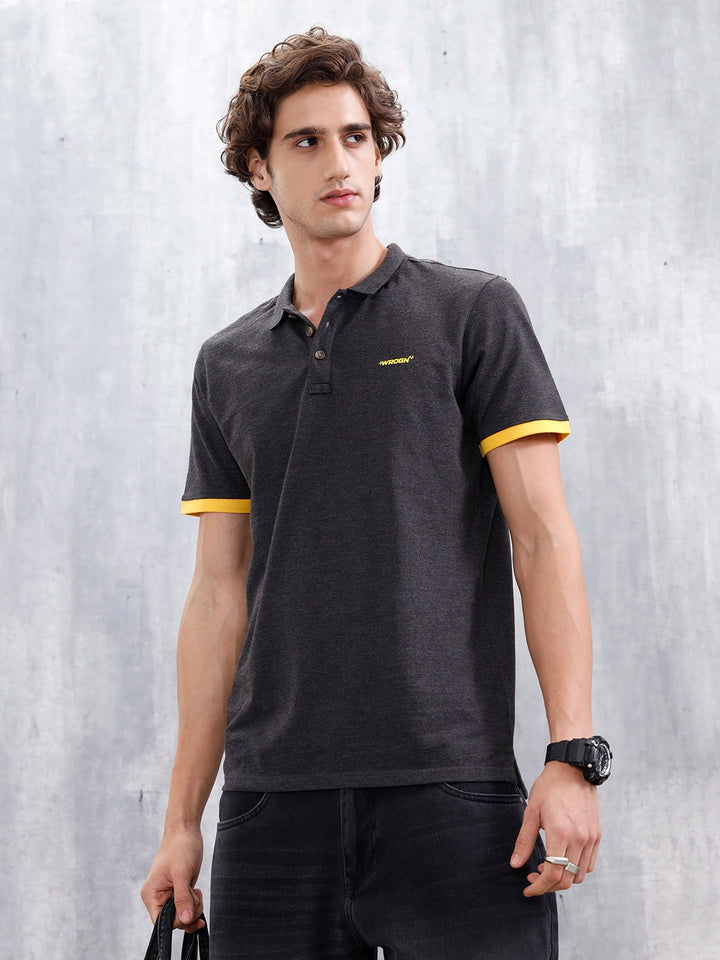 Regular Fit Polo T-Shirt With Contrast Trim Details | Dark Grey