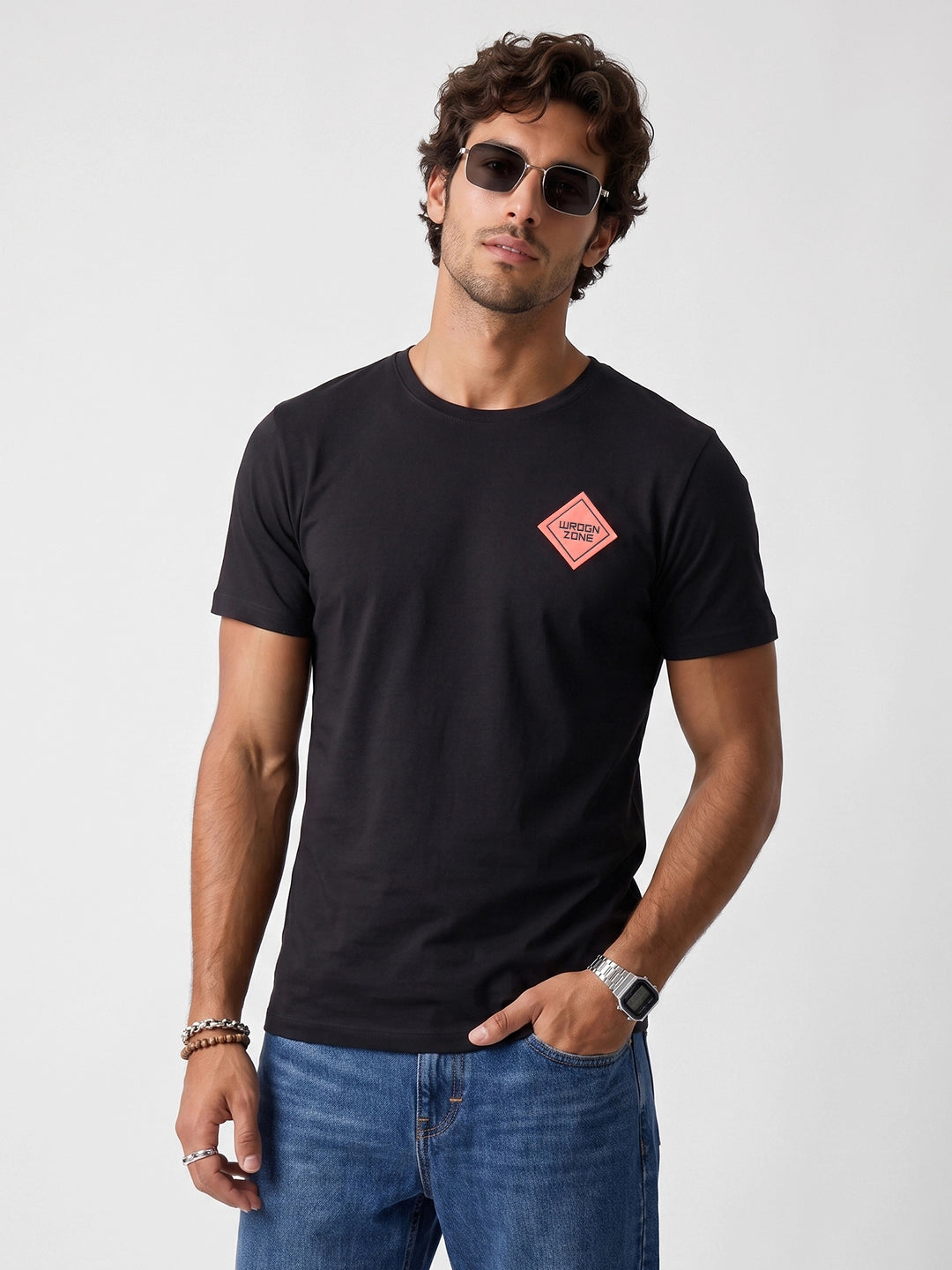 Regular Fit Placement Printed T-Shirt | Black | WSTS052CF