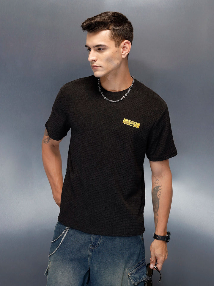 Textured Men's Casual Regualr Fit T-Shirt | Black