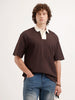 Oversized Contrast Collar T-Shirt | Brown