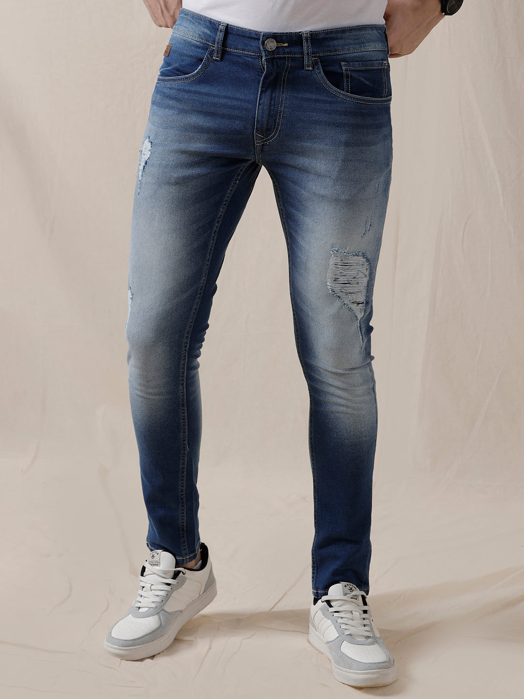 Acid Washed Tapered Fit Jeans