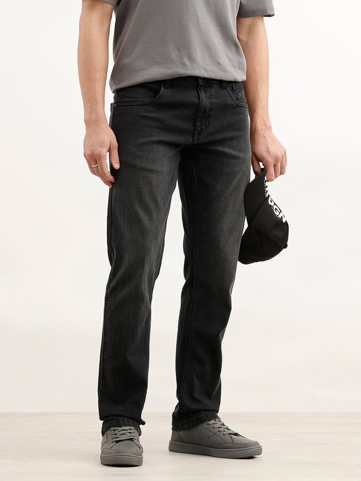 Straight Fit Faded Denim Jeans | Black